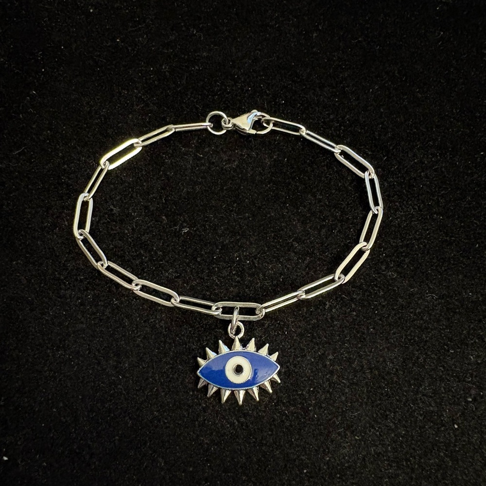 Blue Evil Eye “paper clip”  Chain Bracelet or anklet
